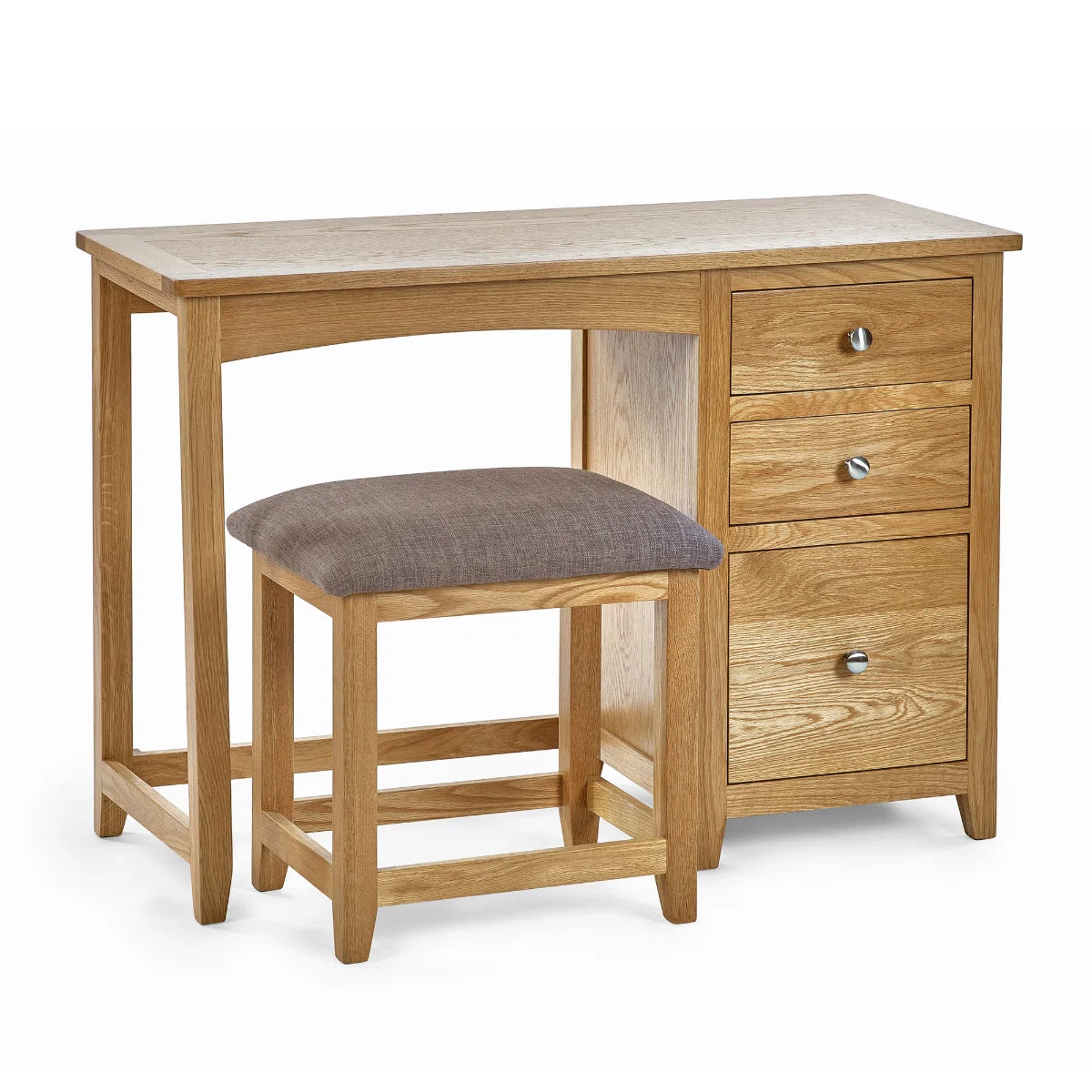 Mallory Oak 3-Drawer Dressing Table - corner and drawer detail close-up