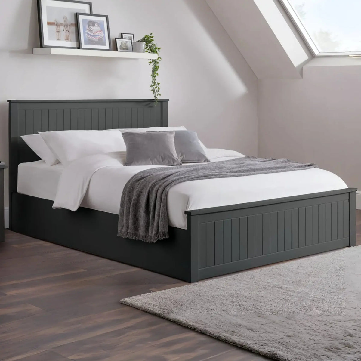 Maine Dark Grey Wooden Ottoman Bed