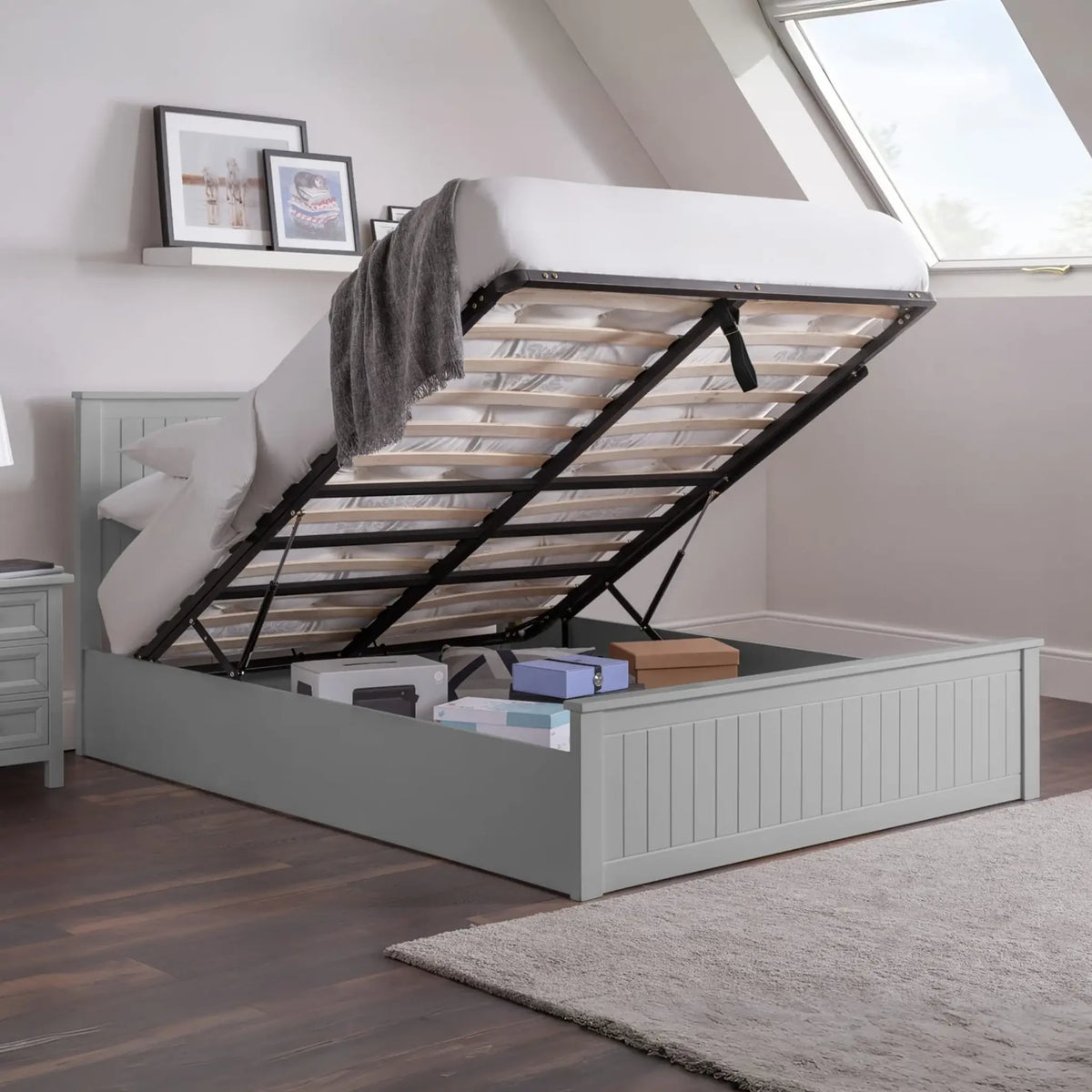 Maine Grey Wooden Ottoman Bed