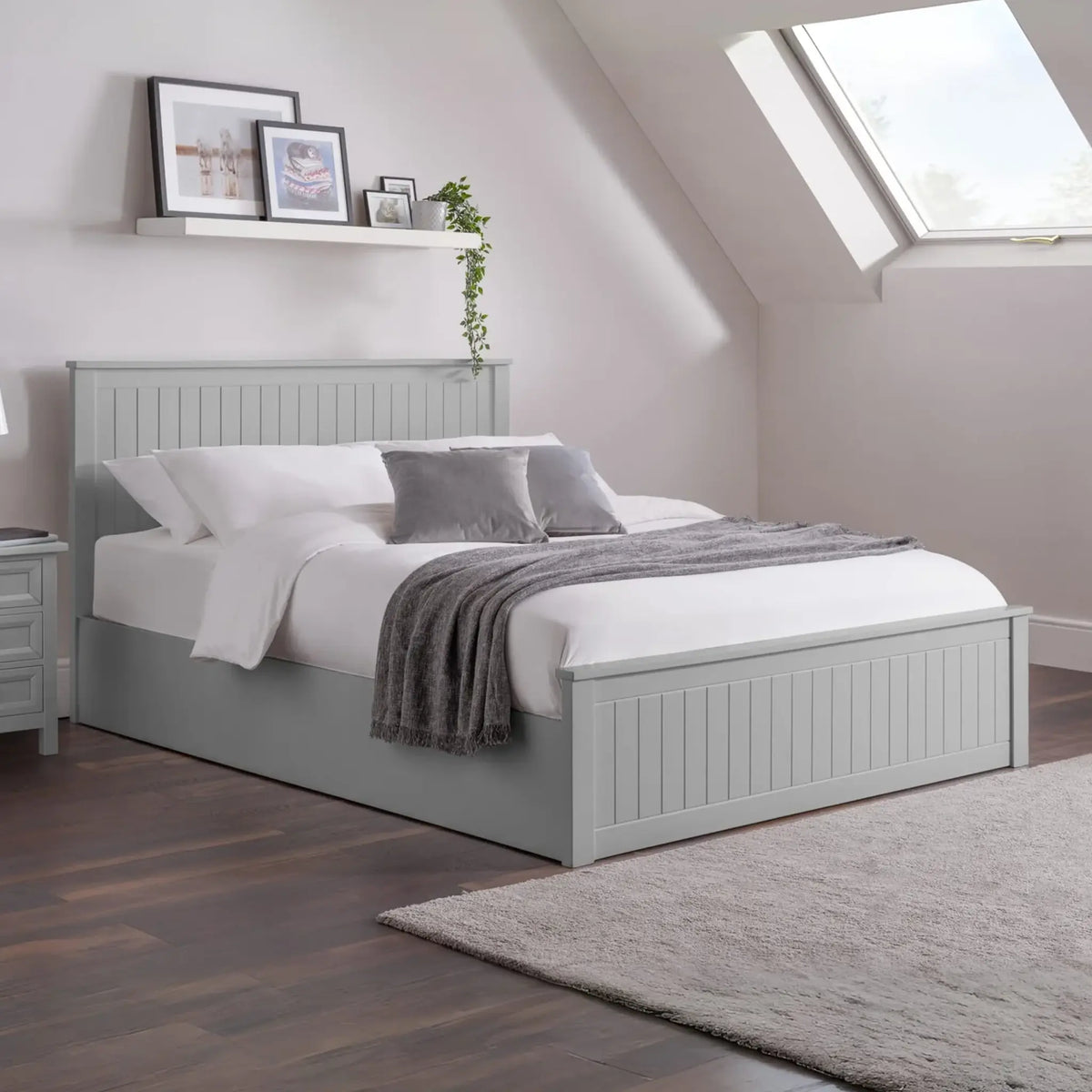 Maine Grey Wooden Ottoman Bed