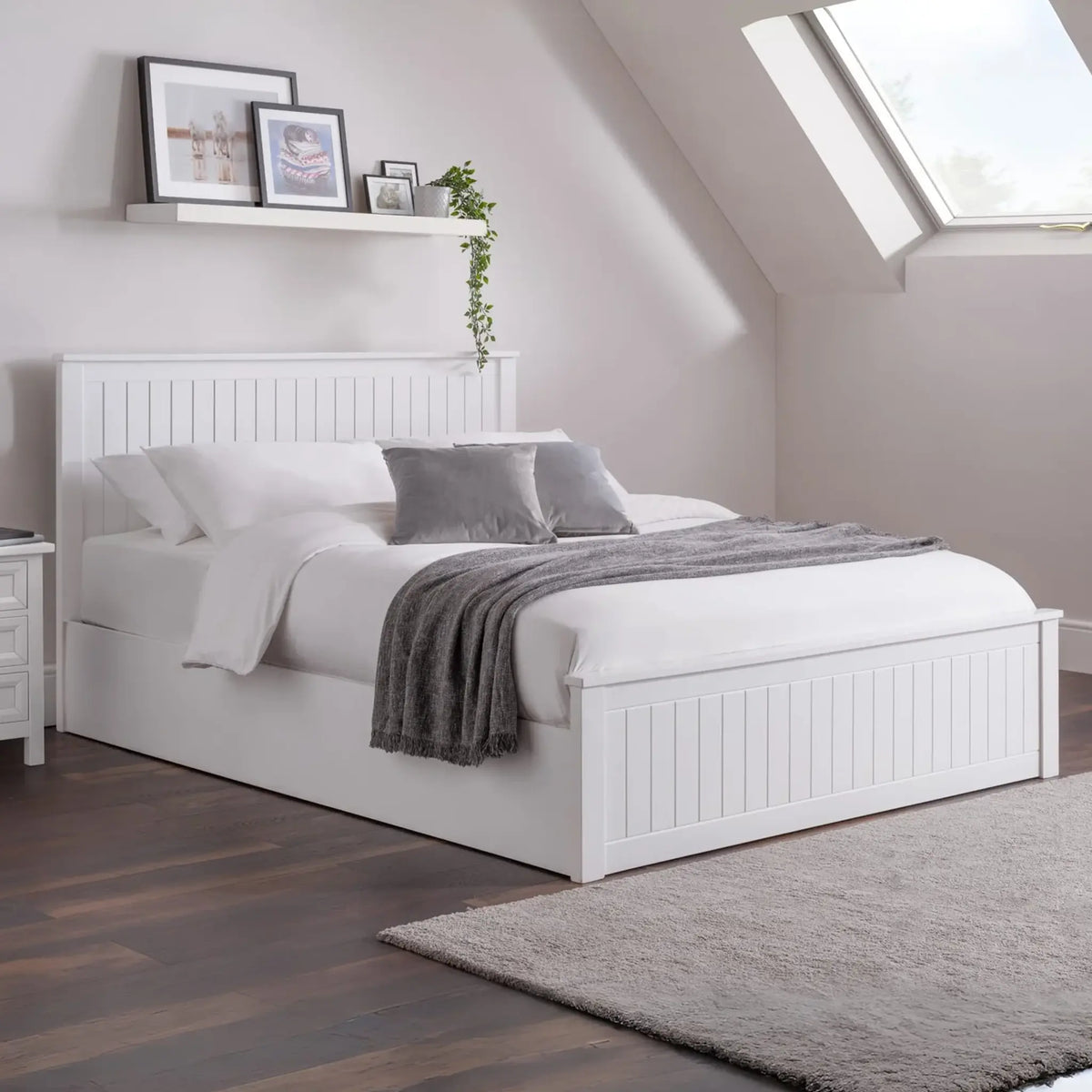 Maine White Wooden Ottoman Bed