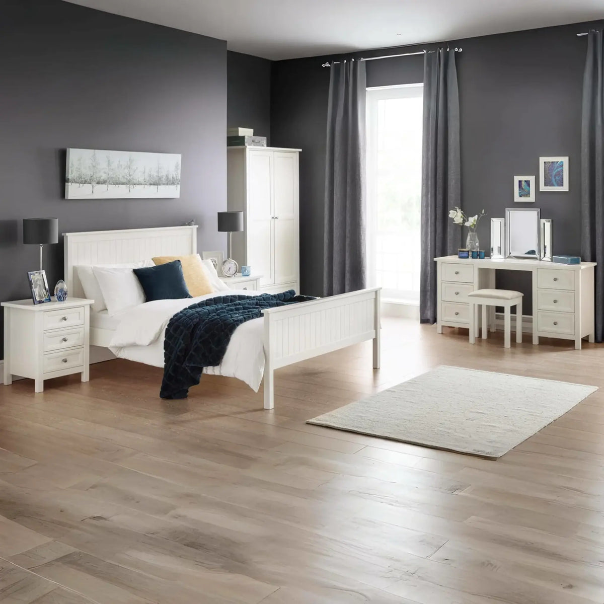 Maine White Wooden Bed