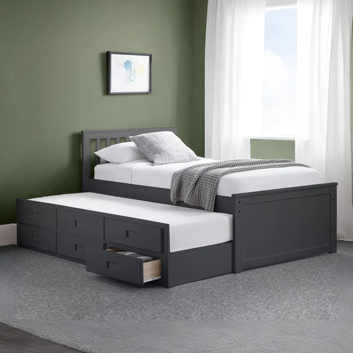 Maisie Dark Grey Wooden Storage Guest Bed