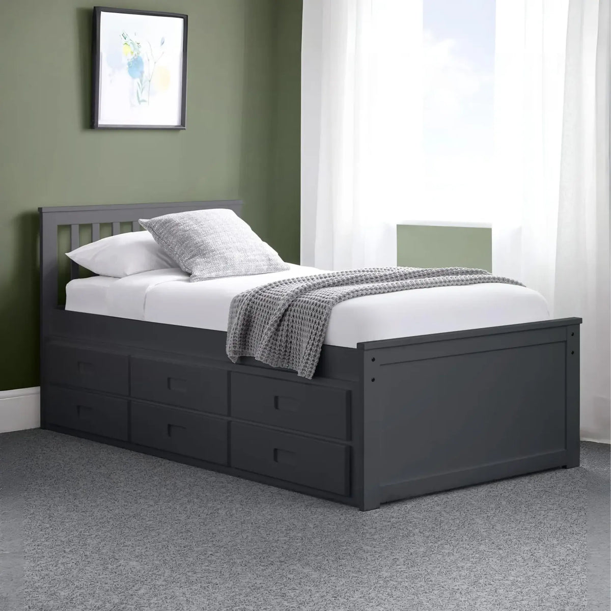 Maisie Dark Grey Wooden Storage Guest Bed