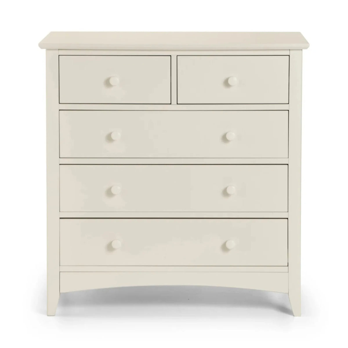 Cameo White 5-Drawer Chest – studio front view with drawers open