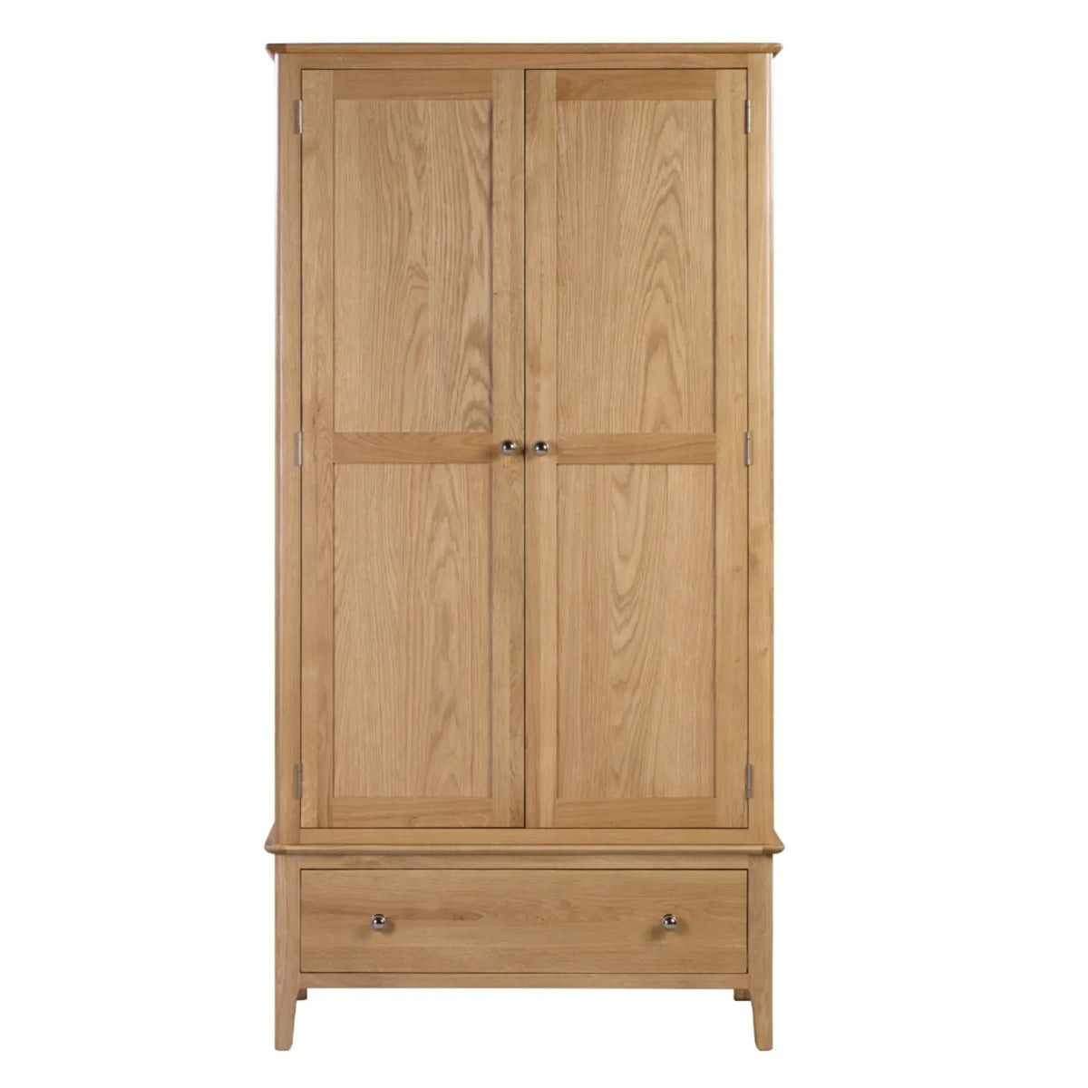 Cotswold Oak 2-Door Combination Wardrobe – front view with open doors and open drawer