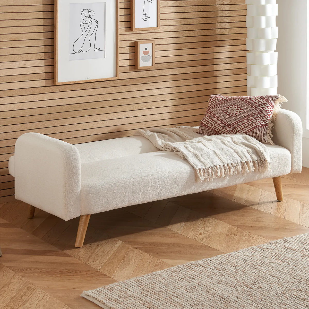 Micah White Boucle Sofa Bed