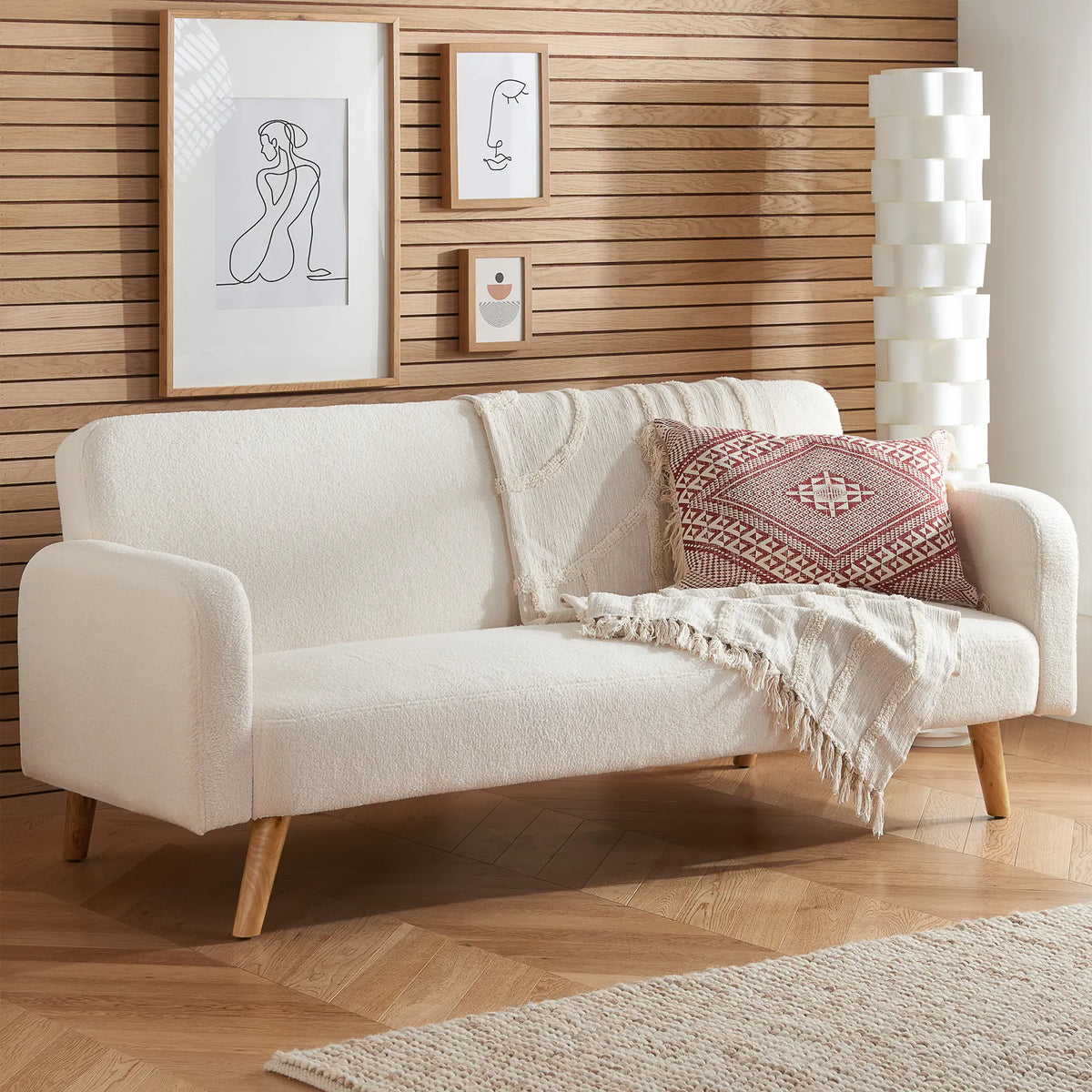 Micah White Boucle Sofa Bed