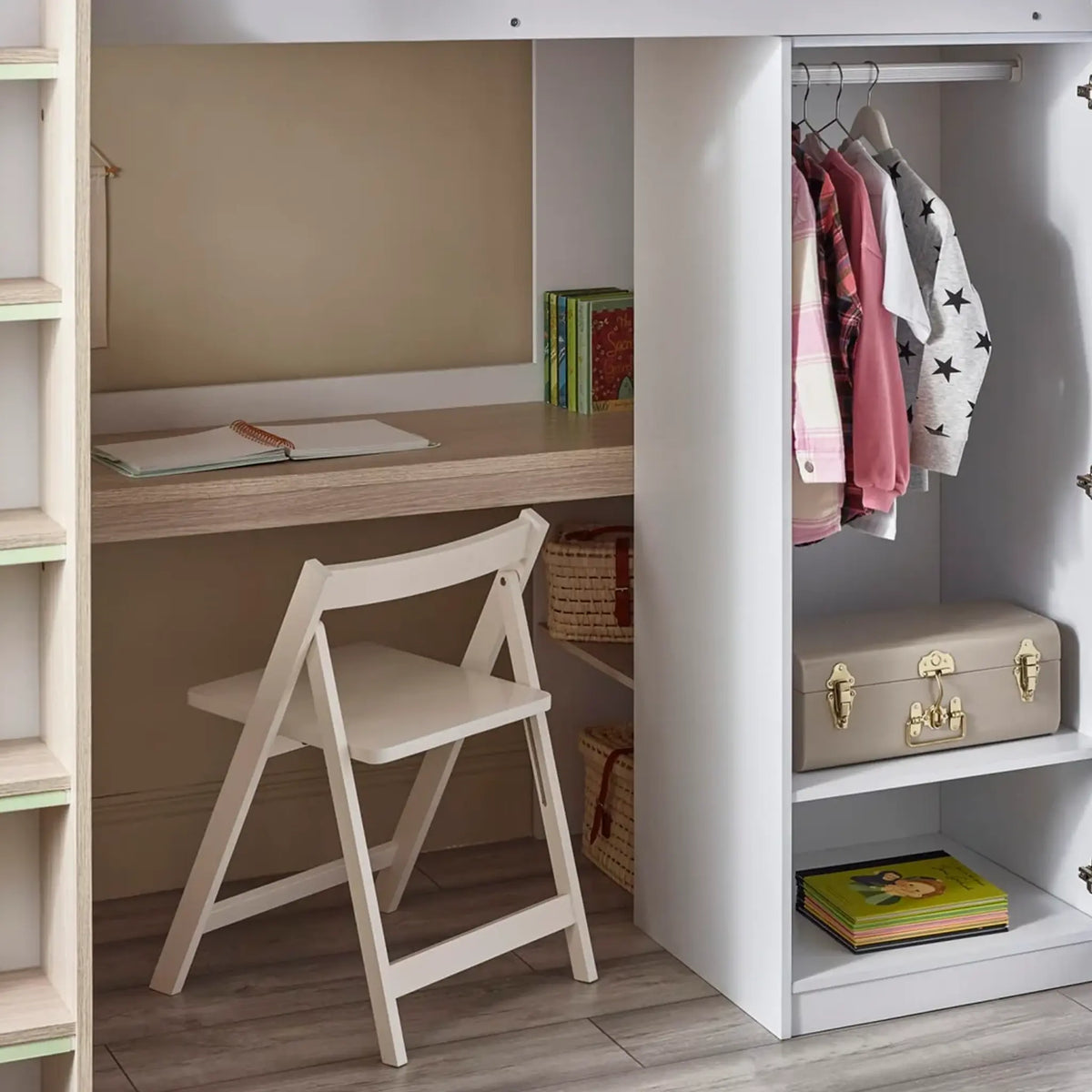 Ocean White and Brown Wooden High Sleeper Bed