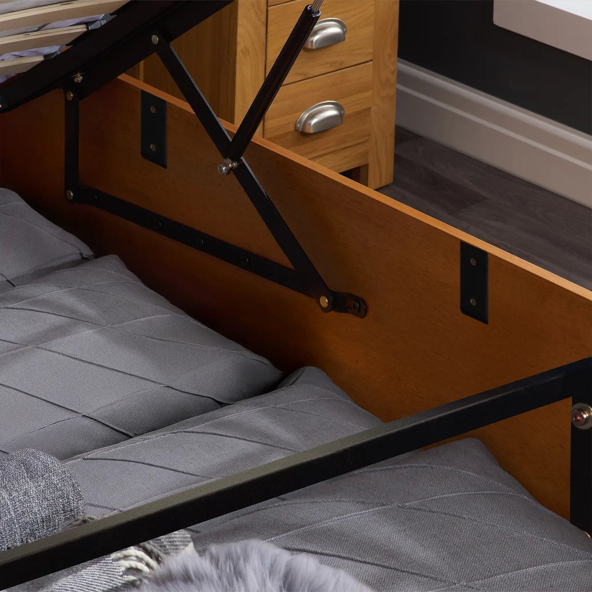 Phoenix Oak Wooden Ottoman Bed Frame