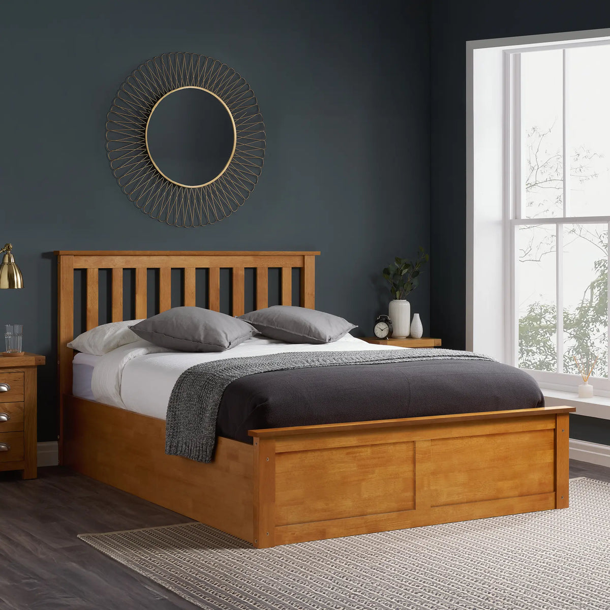 Phoenix Oak Wooden Ottoman Bed Frame