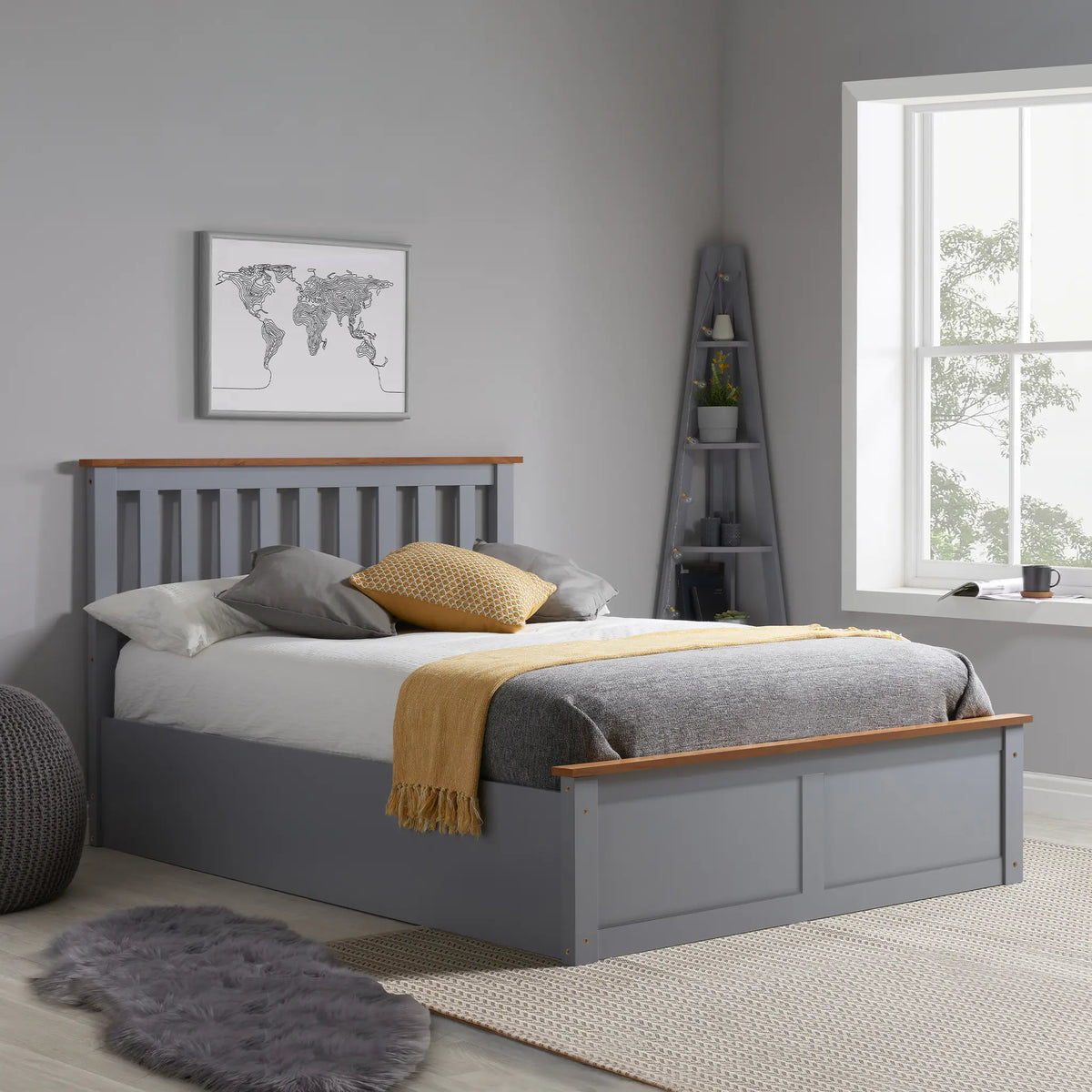Phoenix Stone Grey Wooden Ottoman Bed Frame