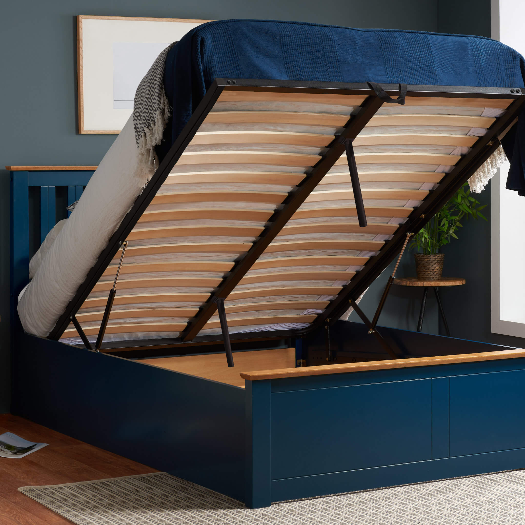 Navy blue deals bed frame king