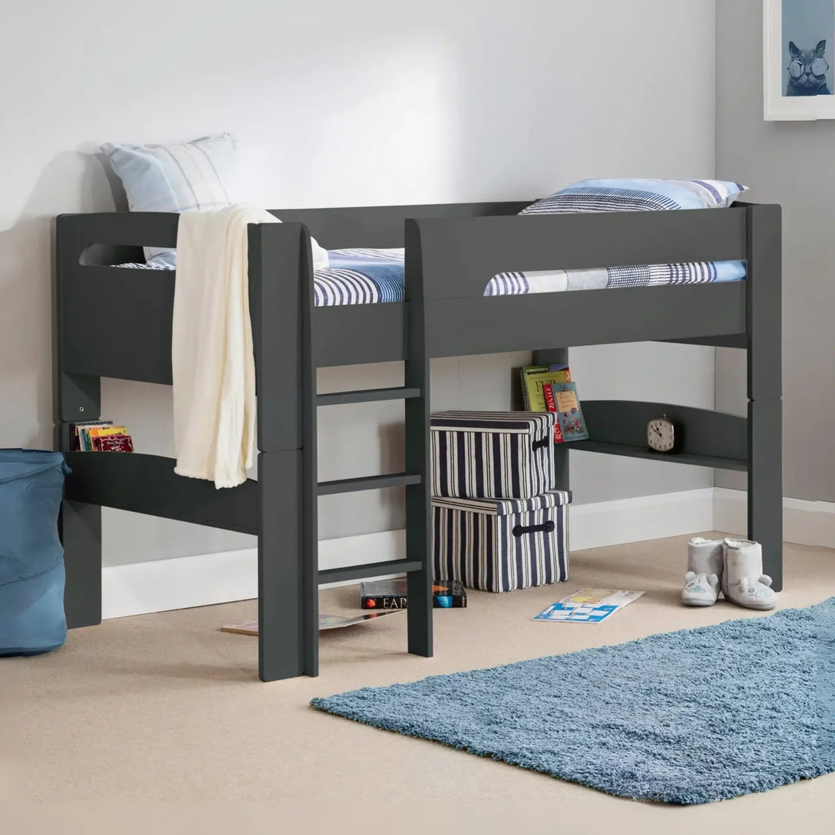 Pluto Dark Grey Wooden Mid Sleeper Bed