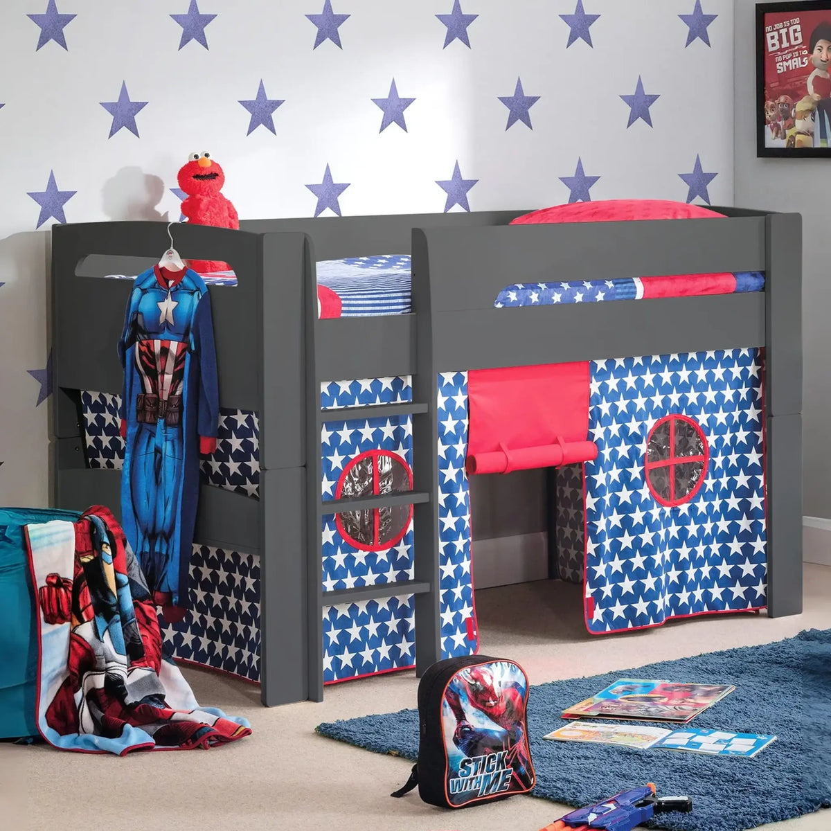 Pluto Dark Grey Wooden Mid Sleeper Bed