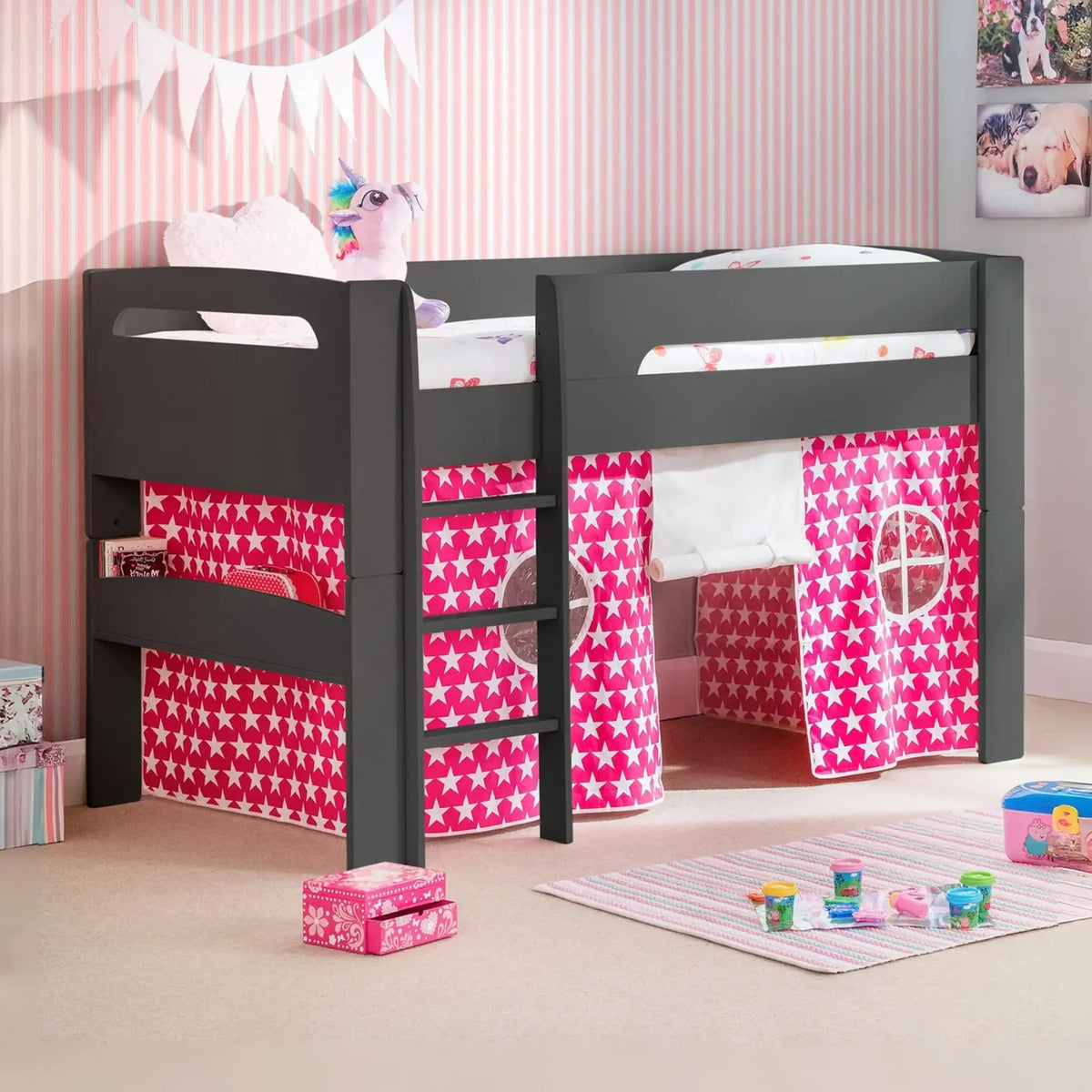 Pluto Dark Grey Wooden Mid Sleeper Bed