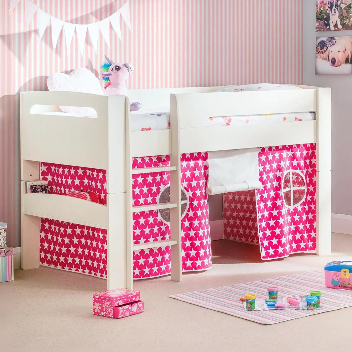 Pluto Cream Wooden Mid Sleeper Bed