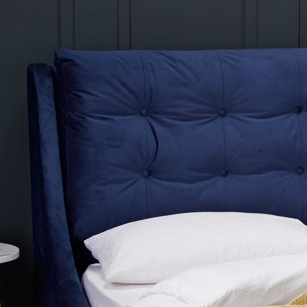 Sloane Upholstered Bed Frame Blue Headboard