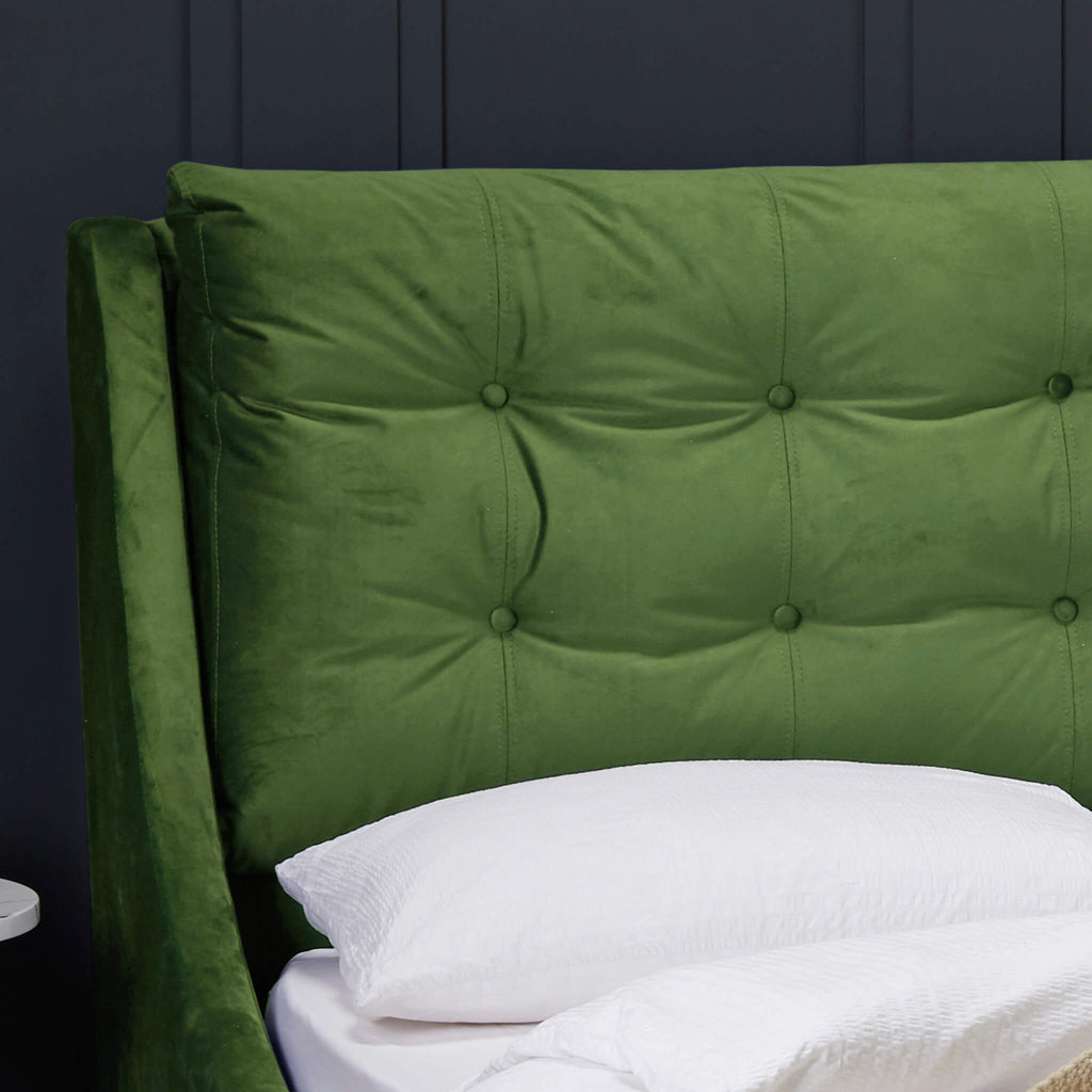 Sloane Upholstered Bed Frame Green Headbord