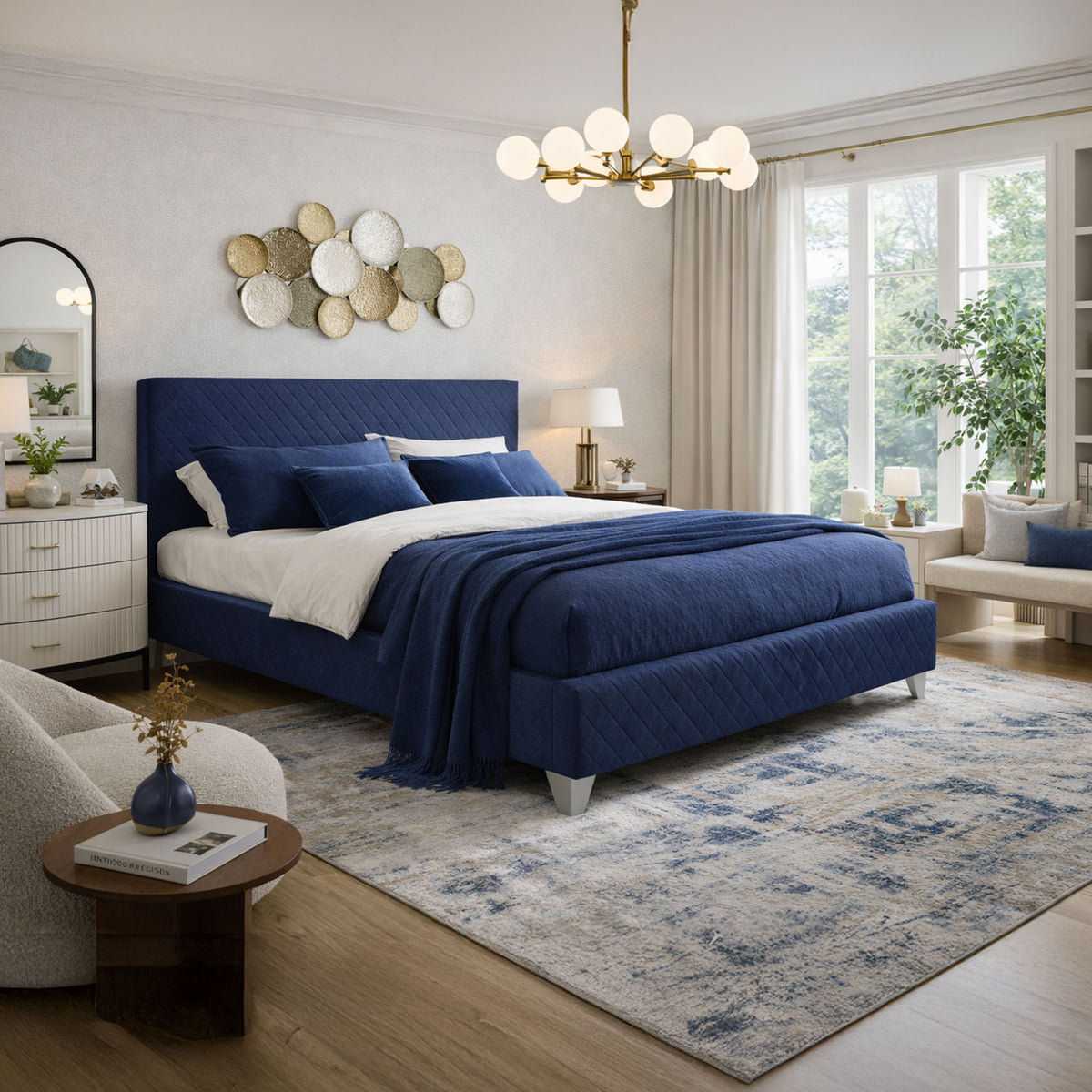 Tripoli Blue Fabric Bed Frame