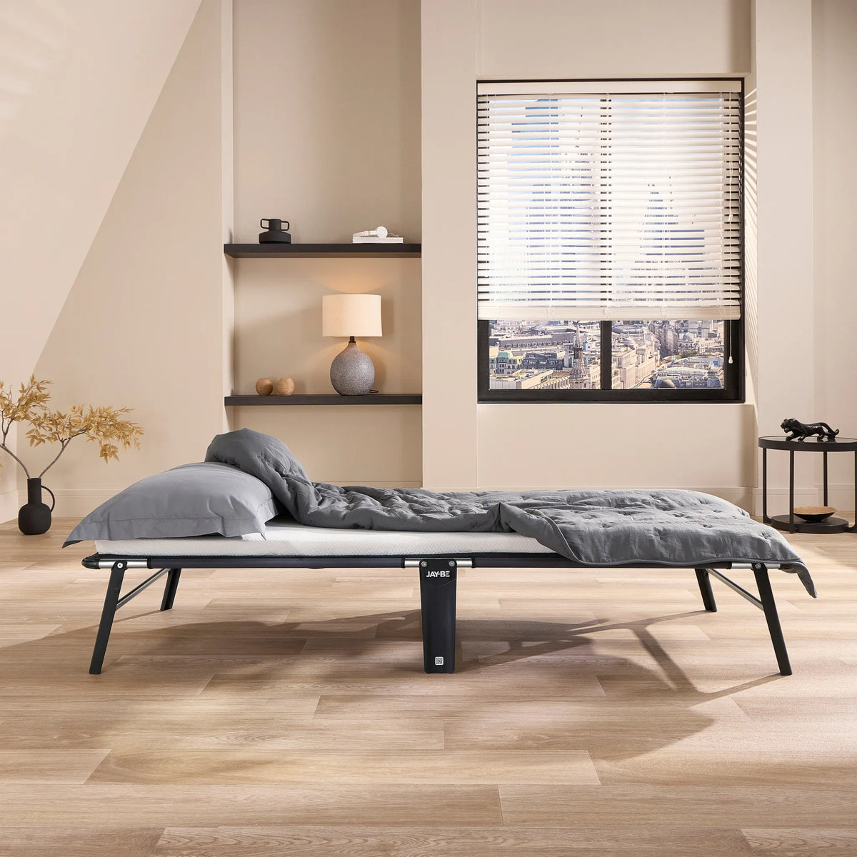 Compact Folding Bed with Comfort Mattress – open view of bed and mattress