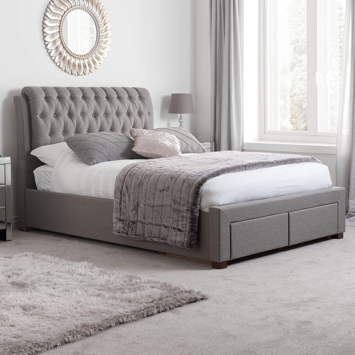 Valentino Grey 2 Drawer Fabric Bed