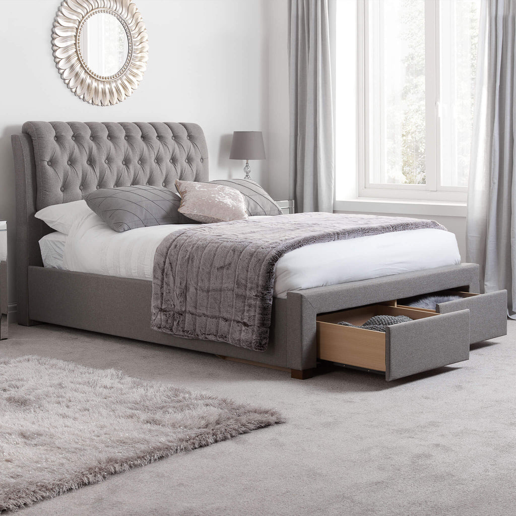 Valentino Grey 2 Drawer Fabric Bed Side