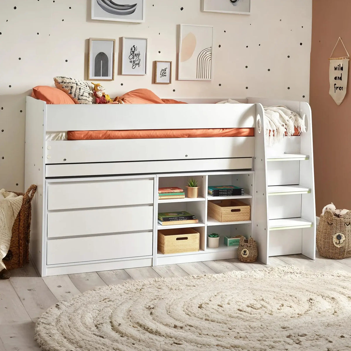 Vespa White Wooden Mid Sleeper Bed