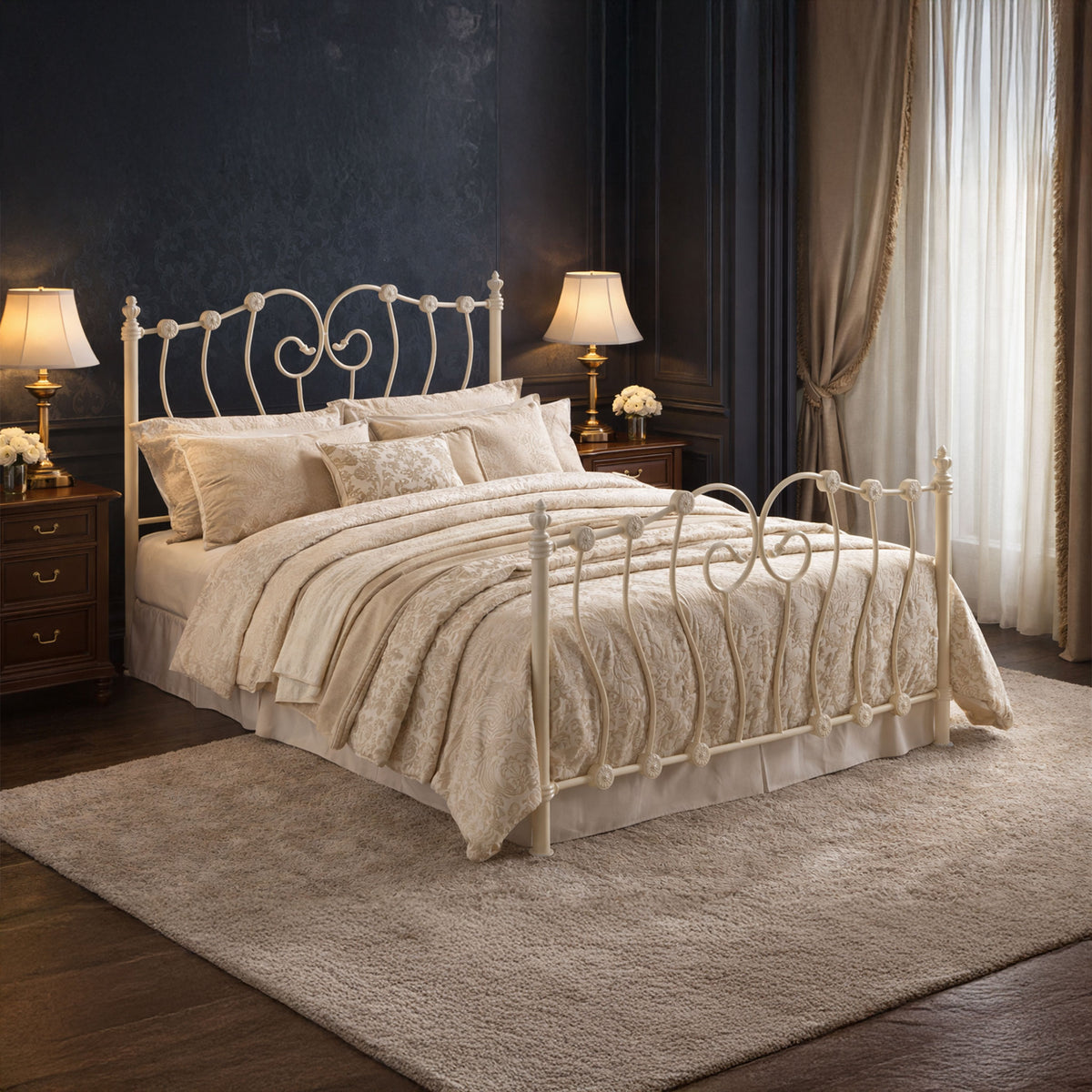Victoria Ivory Metal Bed Frame