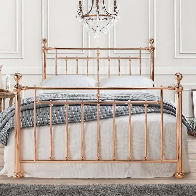 Gold metal double bed shop frame