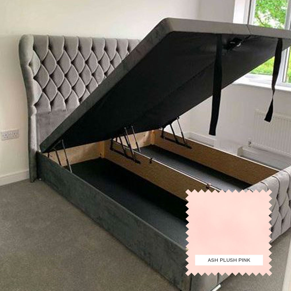 Aspine Upholstered Ottoman Bed - Ash Plush Pink