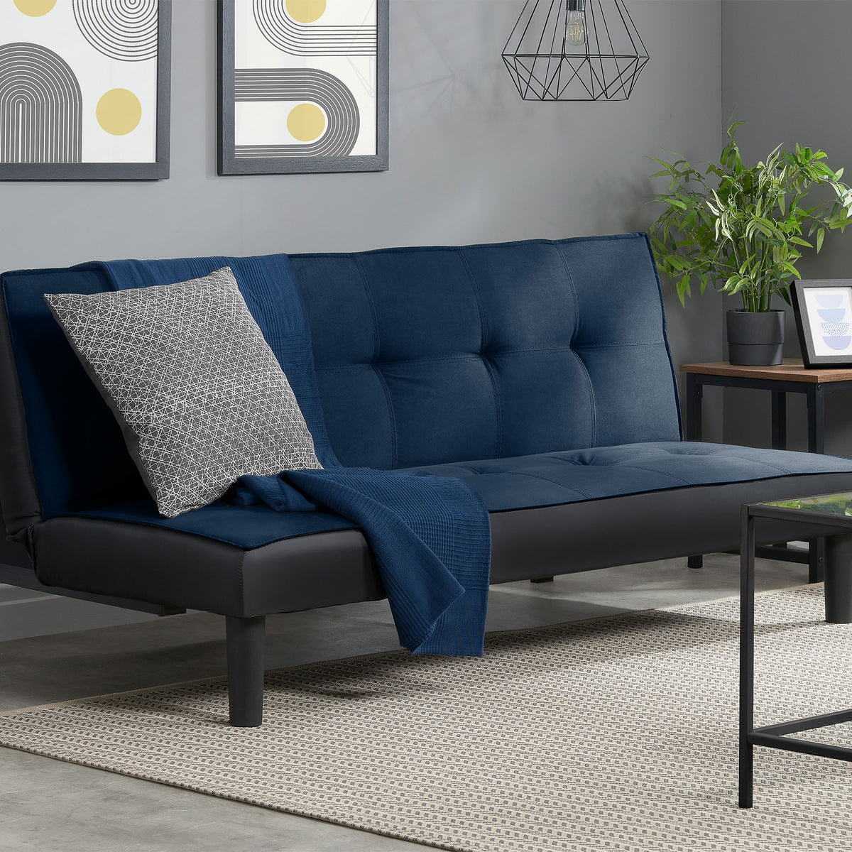 Aurora Midnight Blue Velvet Sofa Bed