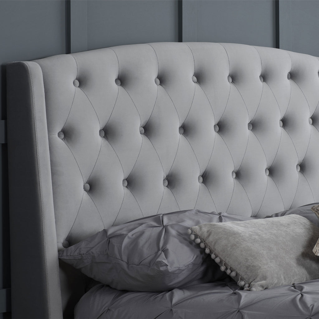 Balmoral Grey Velvet Bed Frame Headbaord