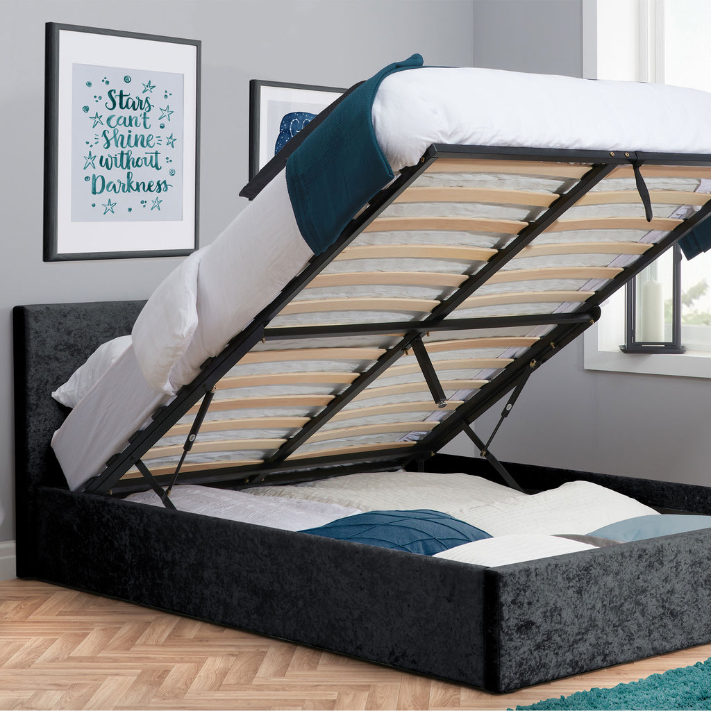 Berlin Black Velvet Fabric Ottoman Bed Frame