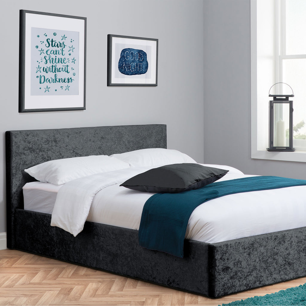 Berlin Black Velvet Fabric Ottoman Bed Frame Side