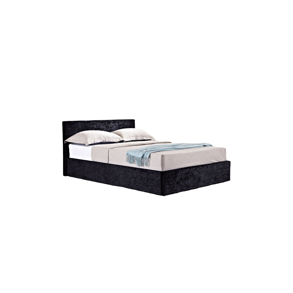 Berlin Black Velvet Fabric Ottoman Bed Frame Side