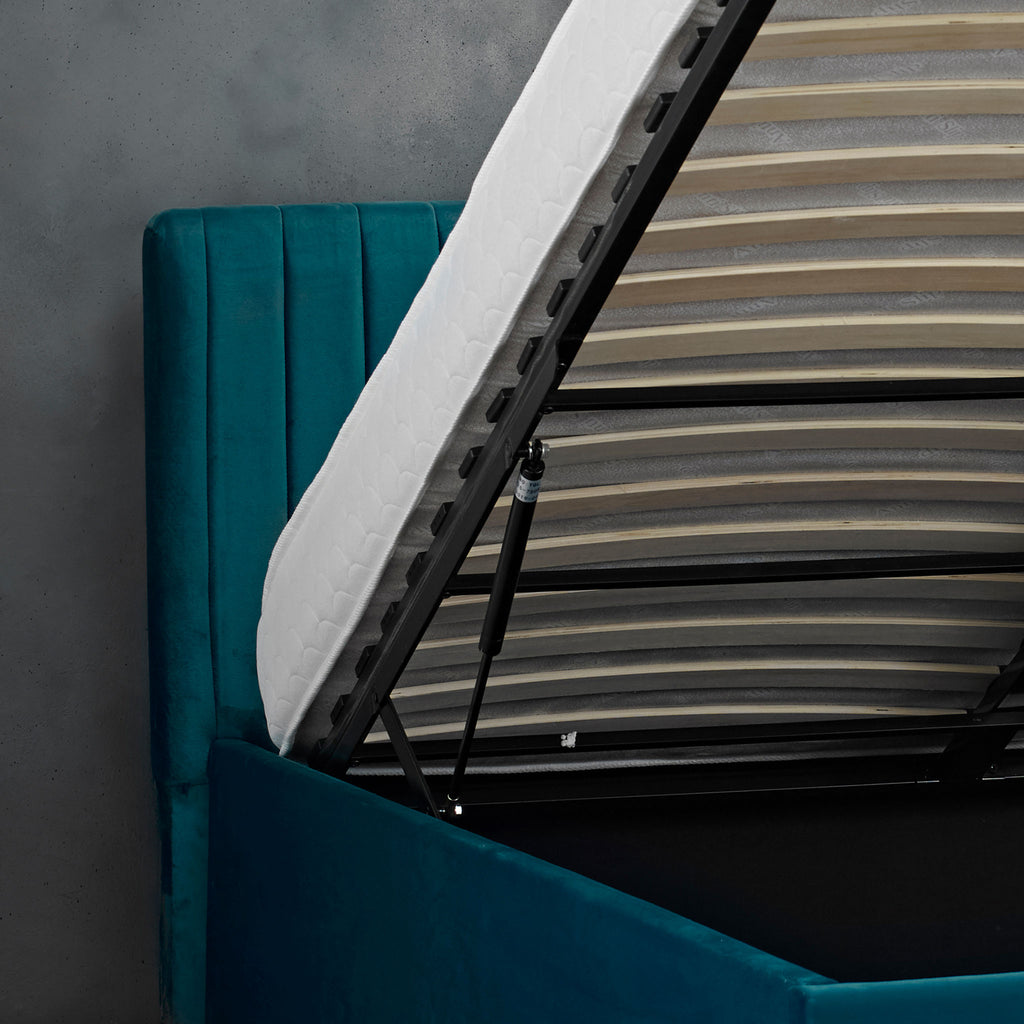 Berlin Upholstered Ottoman Bed Frame Teal Details