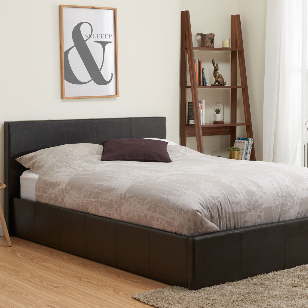 Berlin Brown Faux Leather Ottoman Bed Frame Side