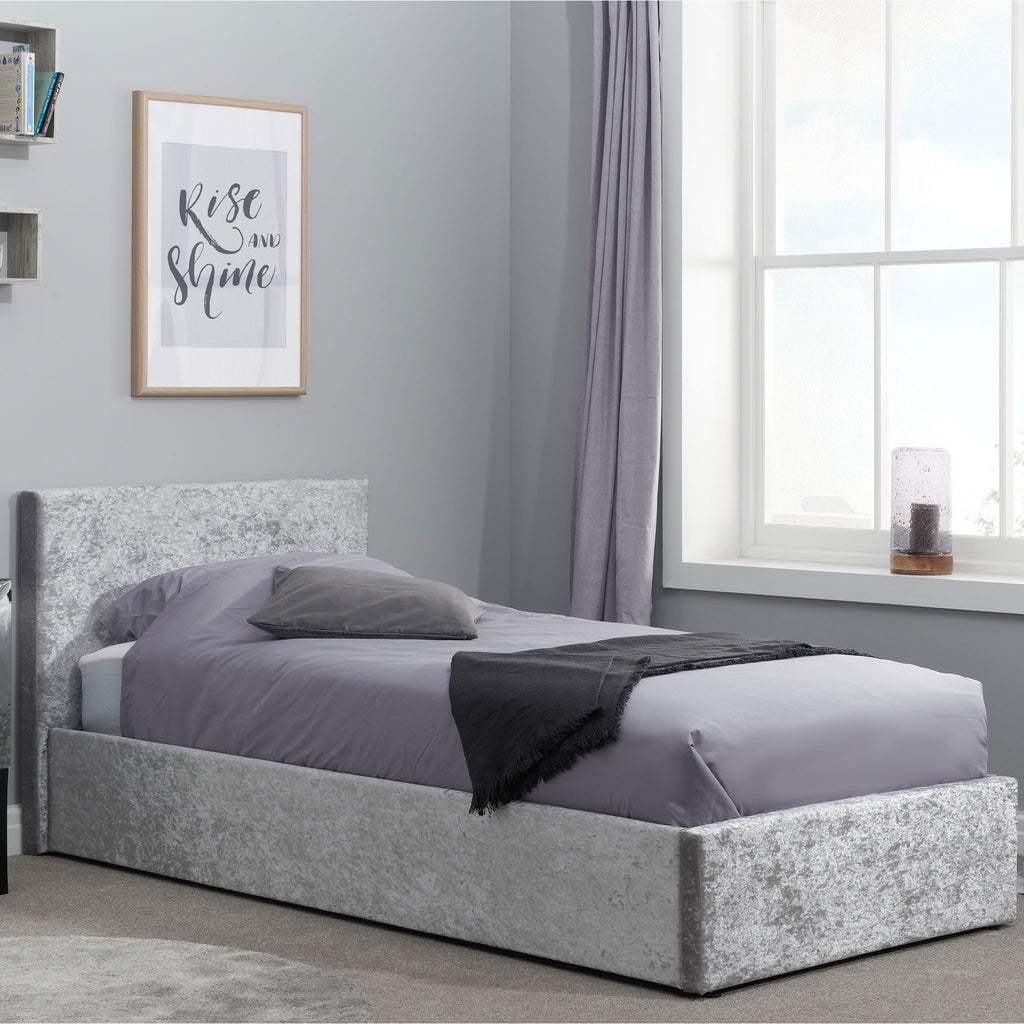 Berlin Steel Crushed Velvet Fabric Ottoman Bed Frame