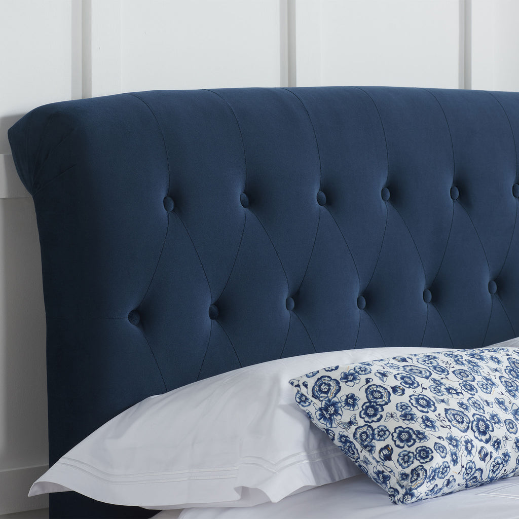 Brompton Blue Fabric Bed Frame Headboard