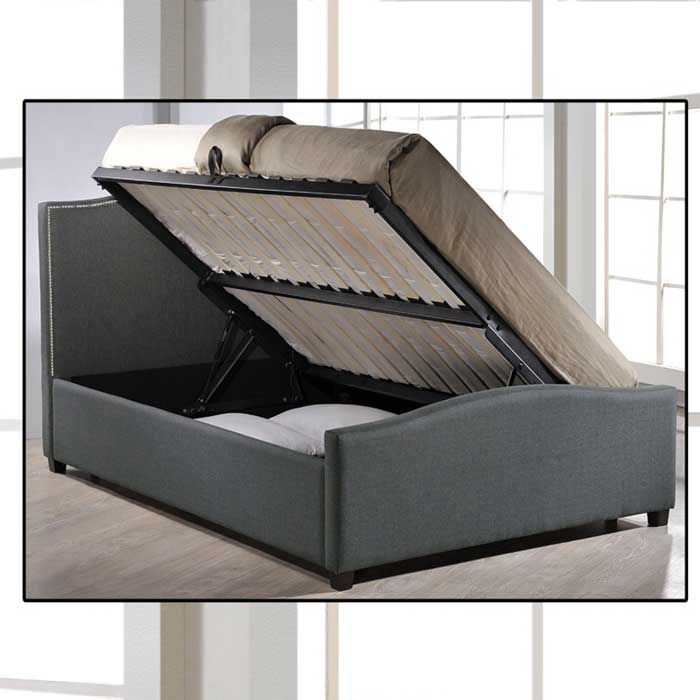 Lisbon Grey Fabric Ottoman Bed Frame