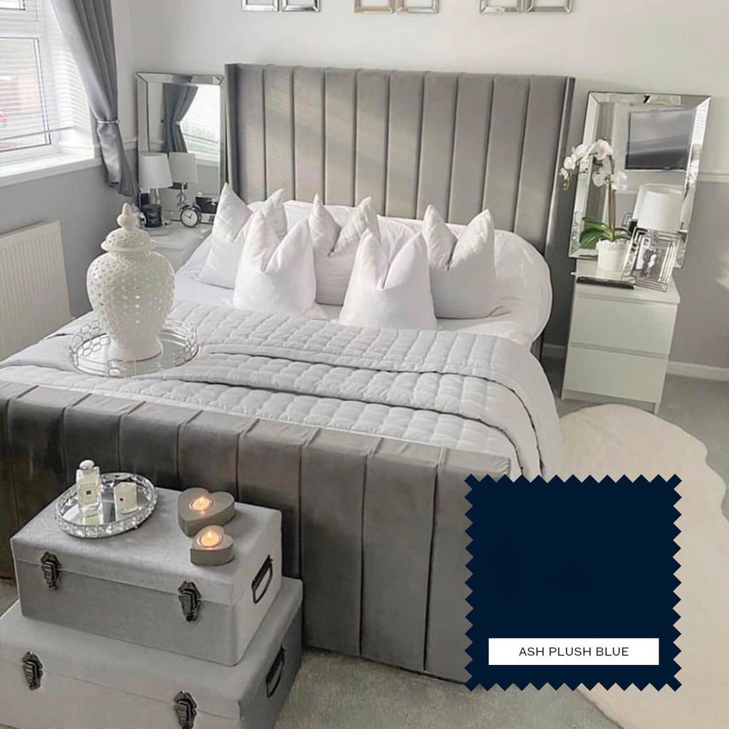 Charlotte Upholstered Bed Frame - Ash Plush Blue