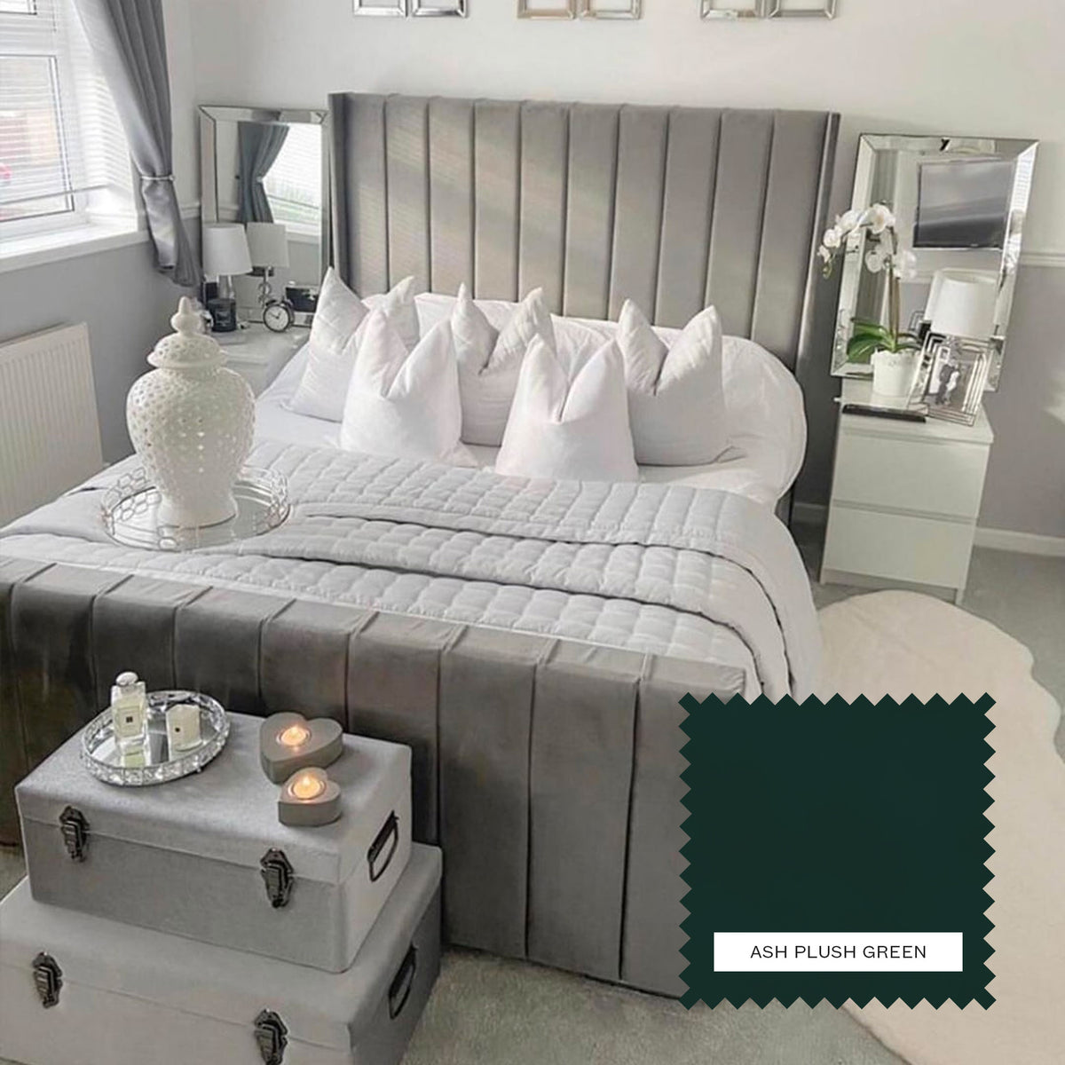 Charlotte Upholstered Bed Frame - Ash Plush Green