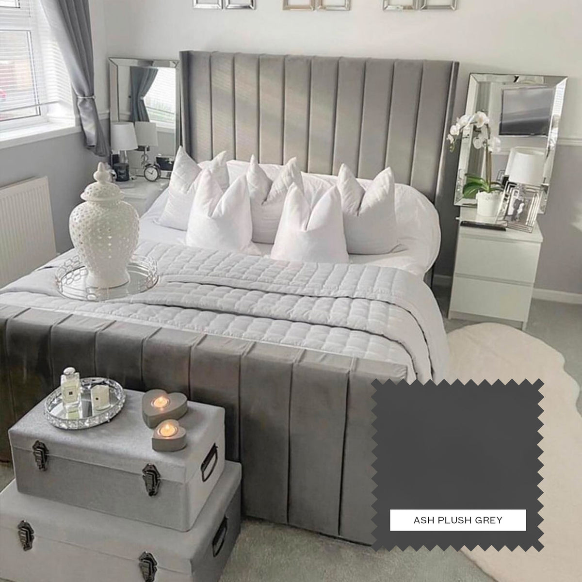 Charlotte Upholstered Bed Frame - Ash Plush Grey