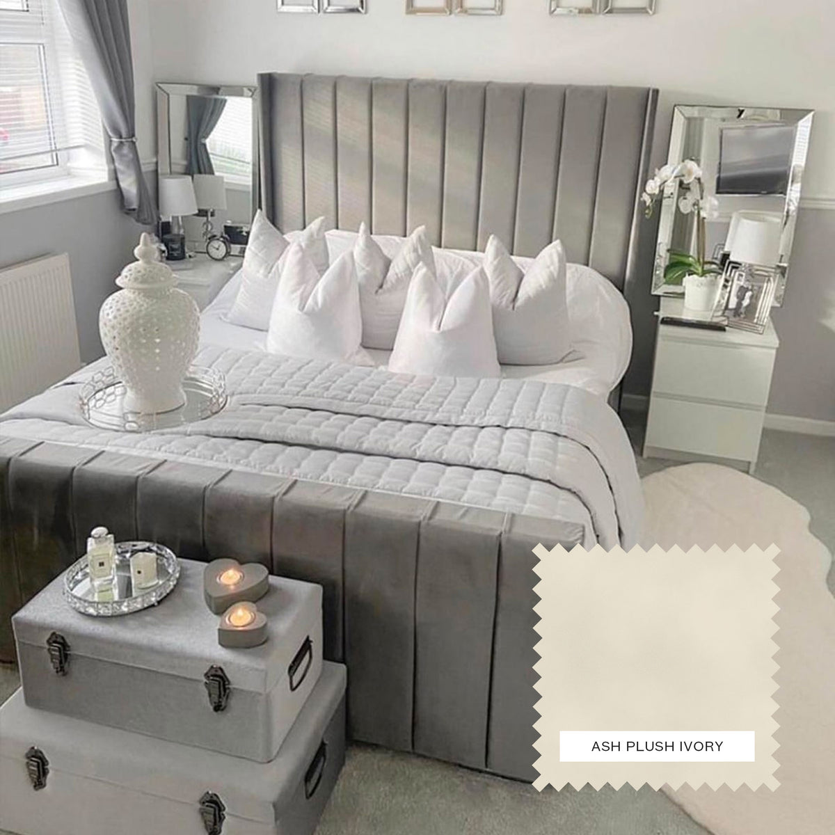 Charlotte Upholstered Bed Frame - Ash Plush Ivory