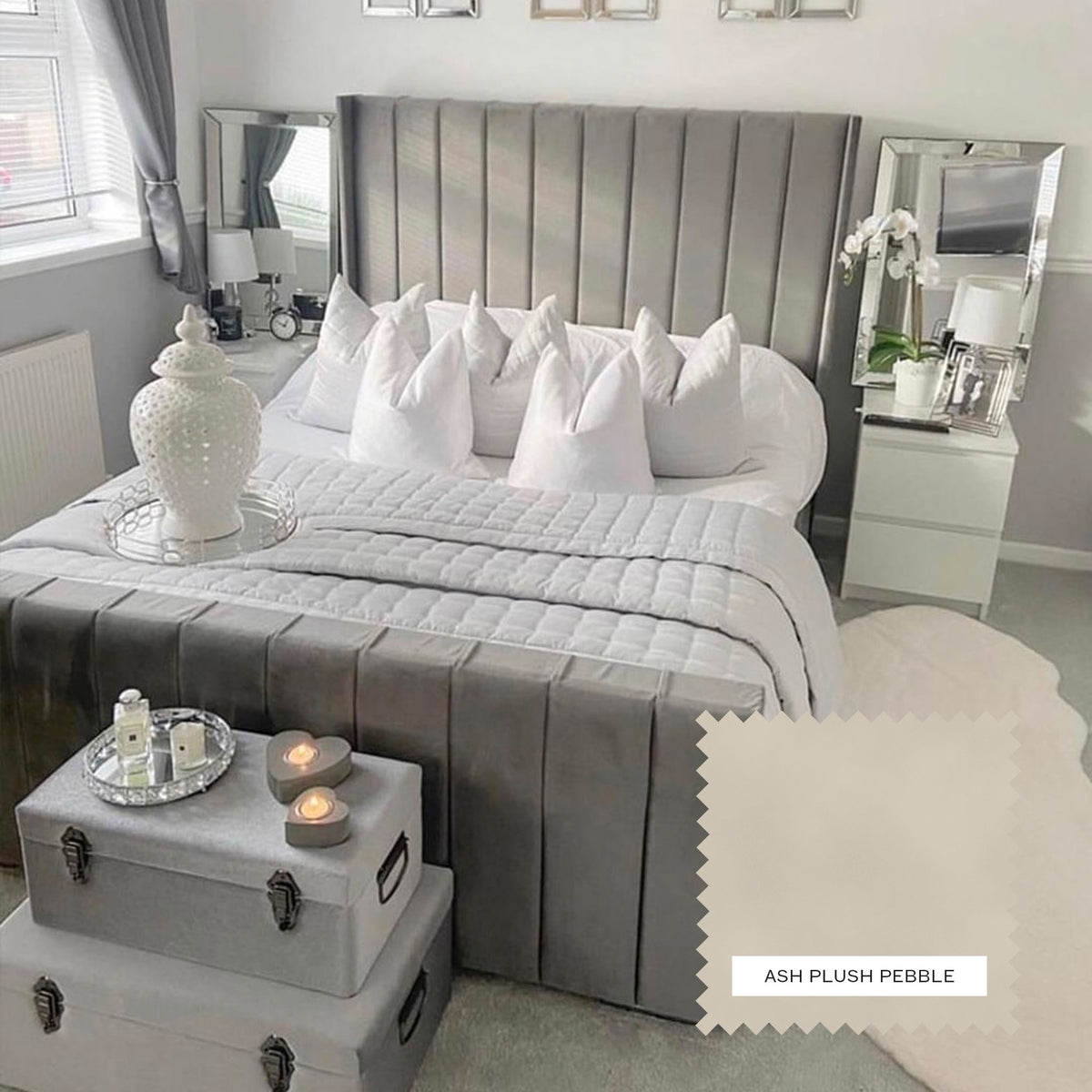 Charlotte Upholstered Bed Frame - Ash Plush Pebble