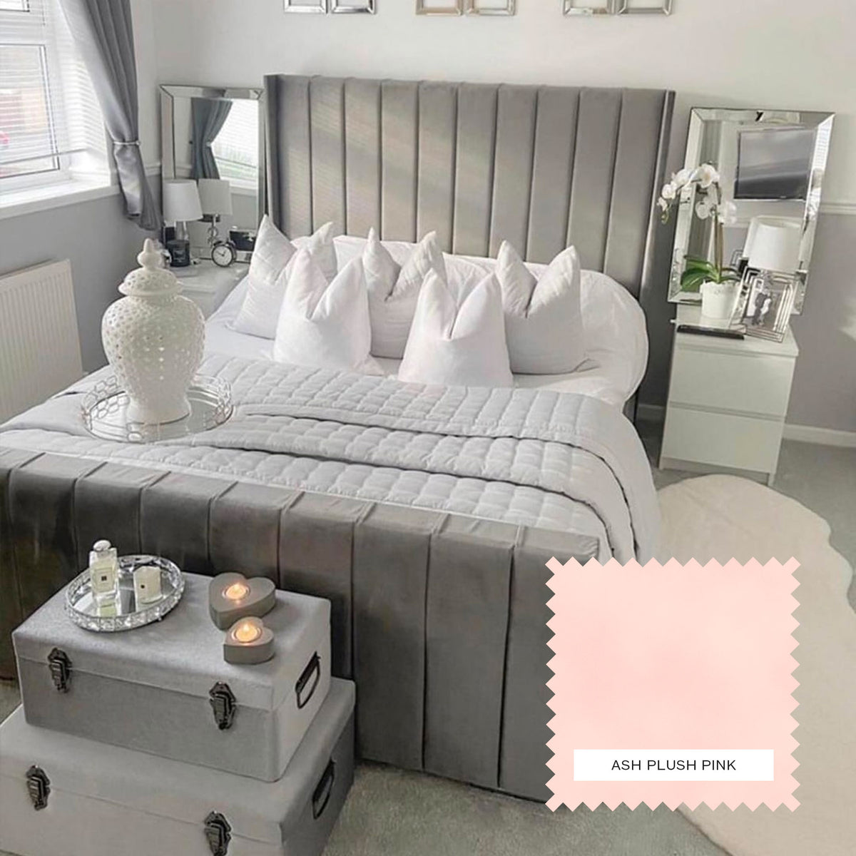 Charlotte Upholstered Bed Frame - Ash Plush Pink