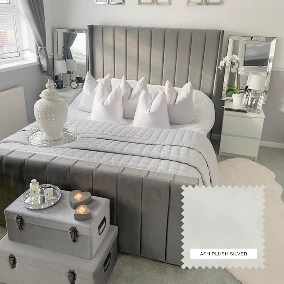 Charlotte Upholstered Bed Frame - Ash Plush Silver