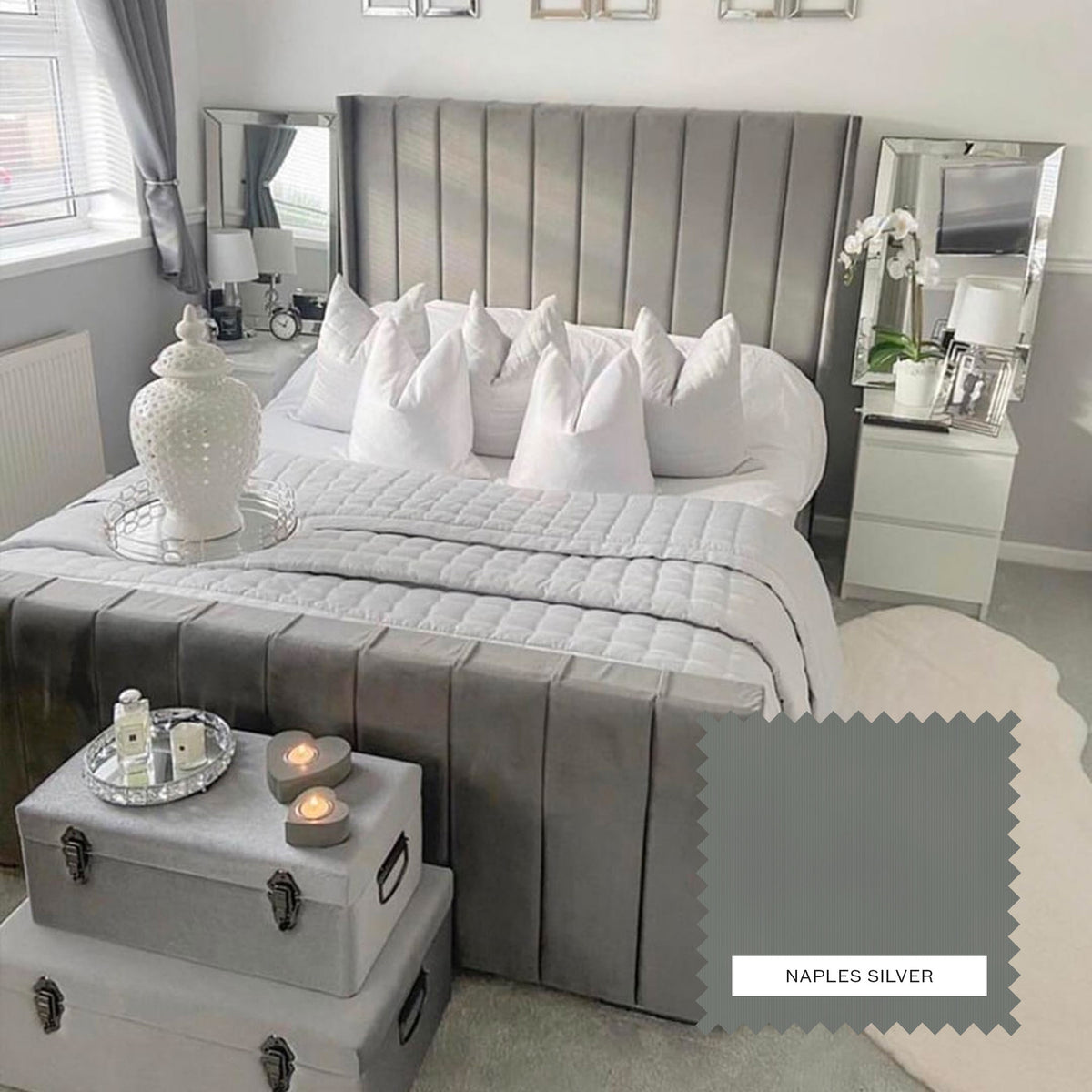 Charlotte Upholstered Bed Frame - Naples Silver