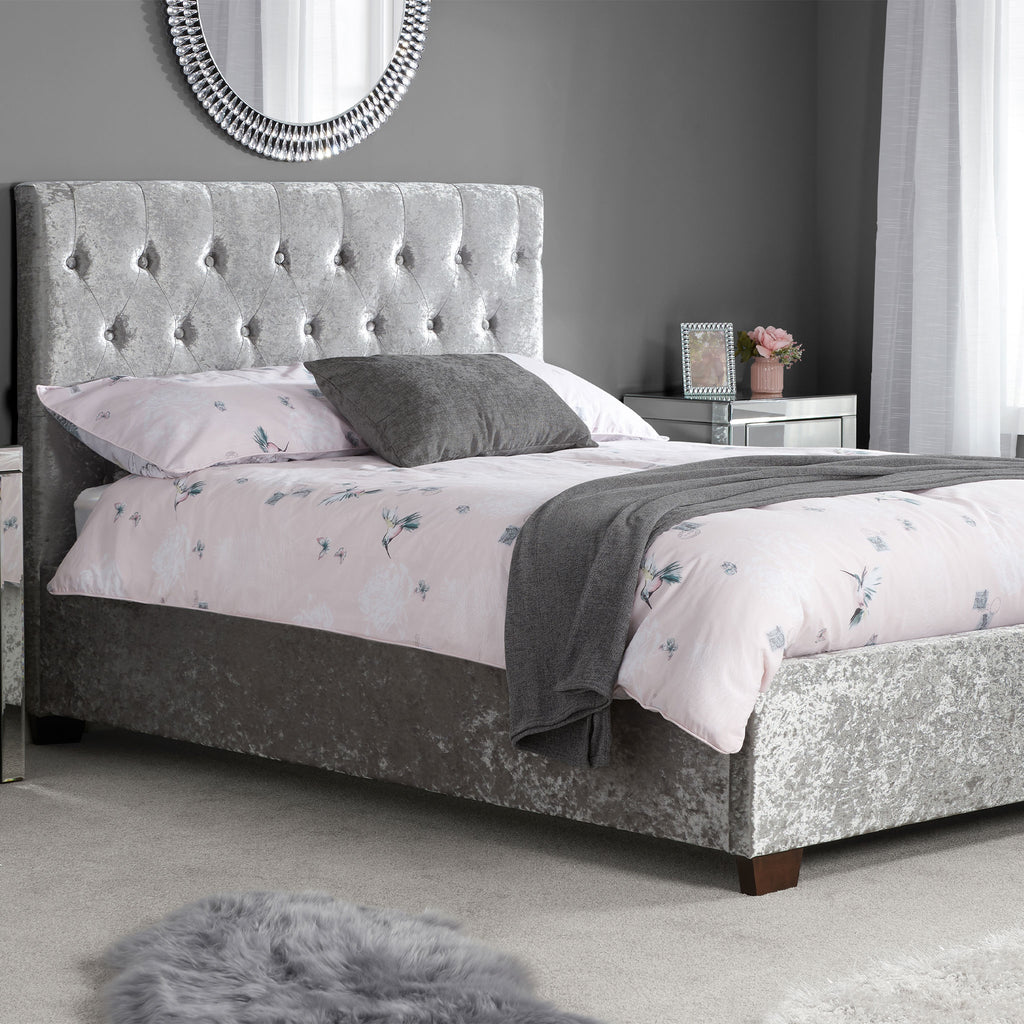 Cologne Steel Crushed Velvet Fabric Bed Frame